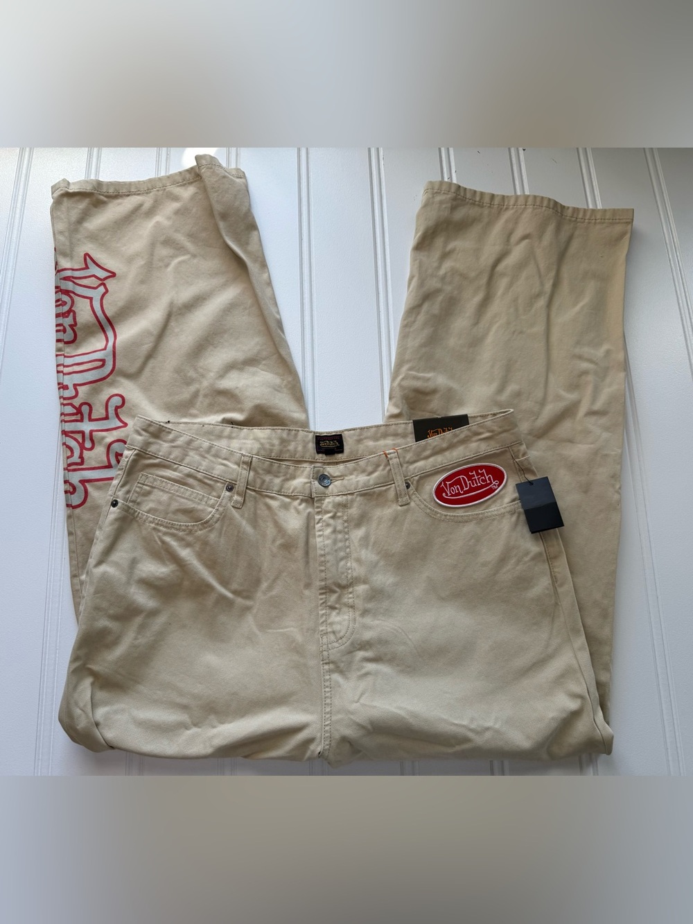 Von Dutch Jeans Mens 36 Tan Wide Leg Relaxed Graphic Skater Streetwear NEW